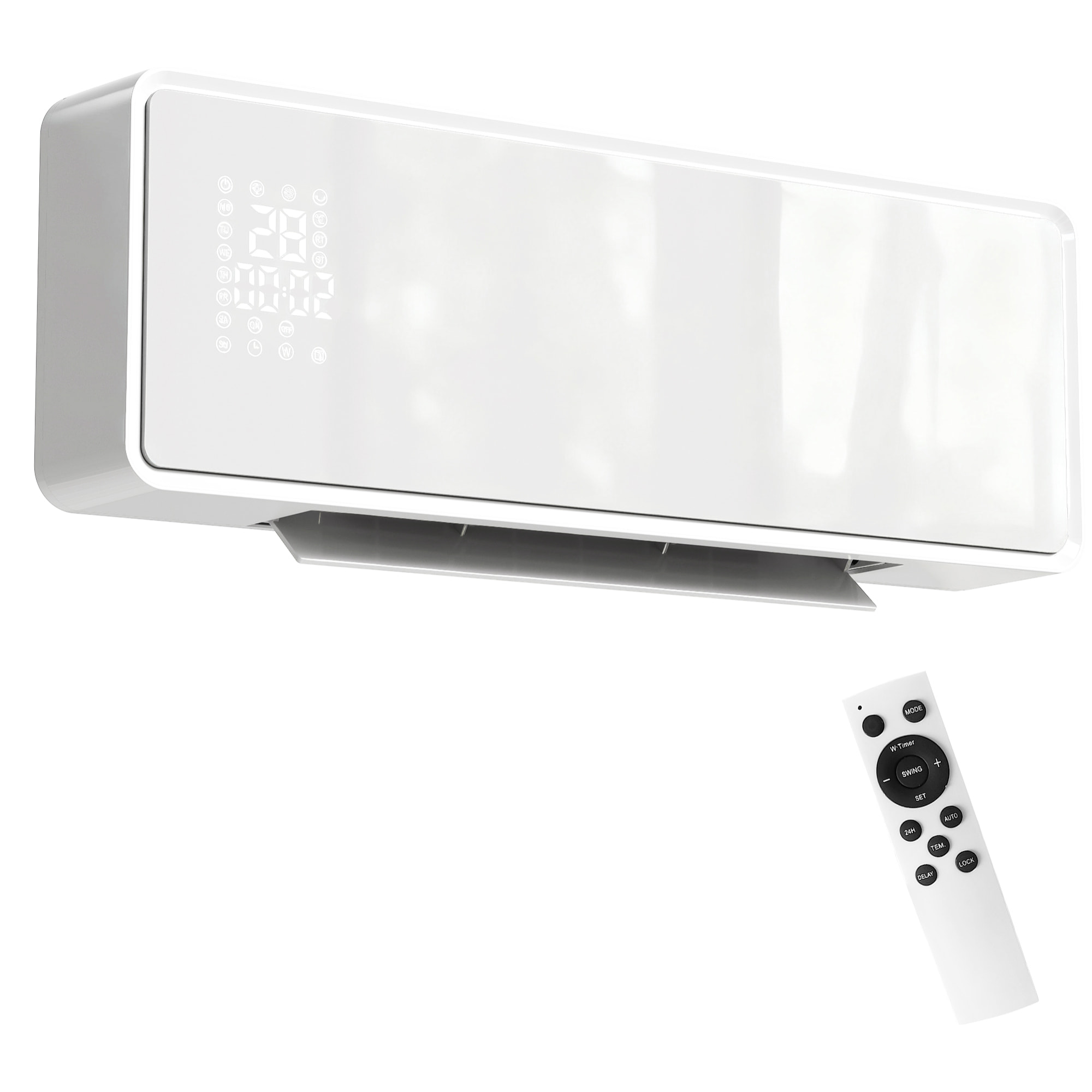 Calefactor Eléctrico Bajo Consumo Cerámico de Pared, 2000W, con 3 Modos, Pantalla LED, Termostato, Temporizador, Oscilación, Mando a Distancia, Detección de Ventanas Abiertas y Panel de Vidrio
