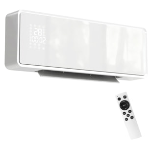Calefactor Eléctrico Bajo Consumo Cerámico de Pared, 2000W, con 3 Modos, Pantalla LED, Termostato, Temporizador, Oscilación, Mando a Distancia, Detección de Ventanas Abiertas y Panel de Vidrio