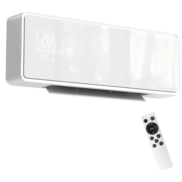 Calefactor Eléctrico Bajo Consumo Cerámico de Pared, 2000W, con 3 Modos, Pantalla LED, Termostato, Temporizador, Oscilación, Mando a Distancia, Detección de Ventanas Abiertas y Panel de Vidrio