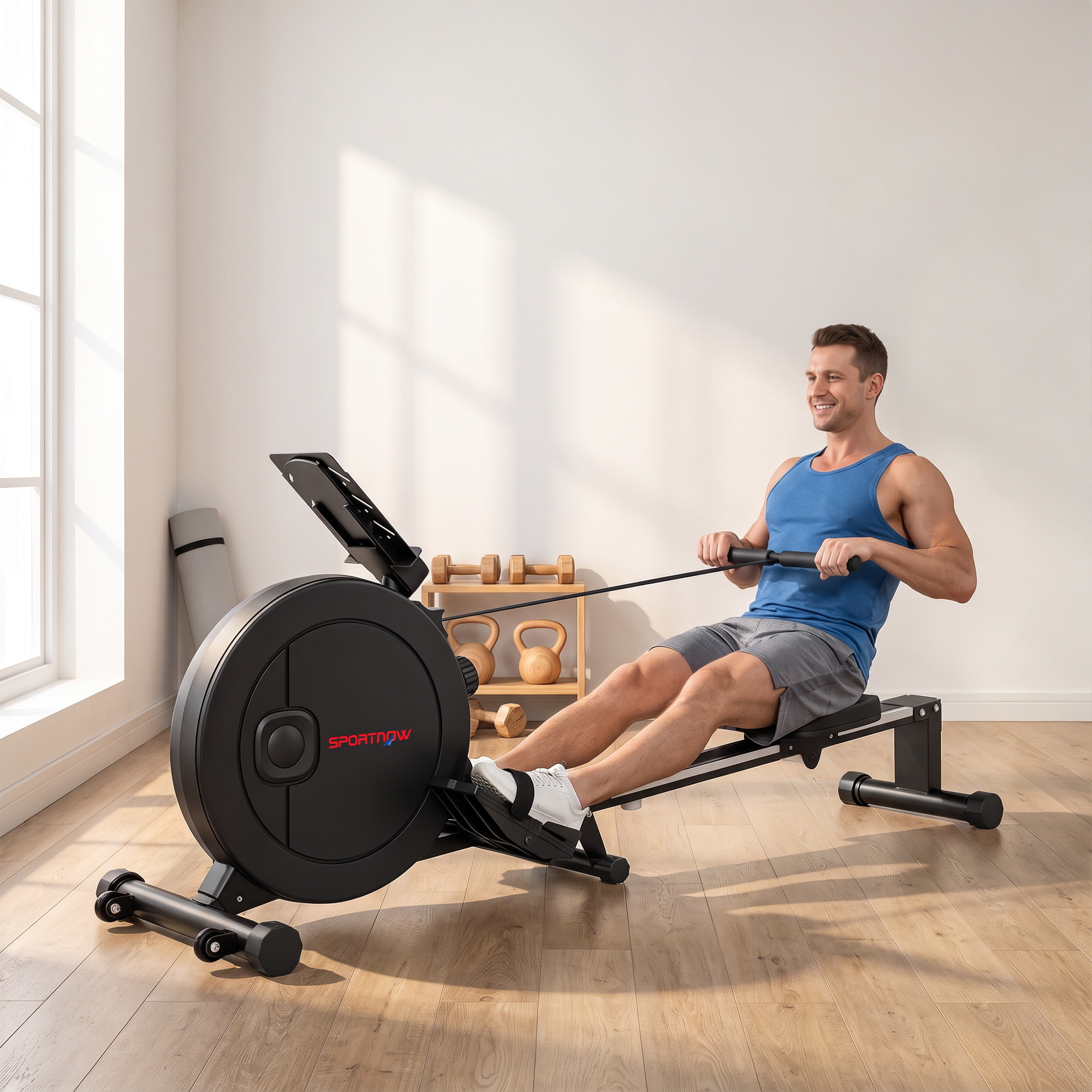 Rameur magnétique pliable bluetooth connecté Kinomap & Zwift écran LCD noir