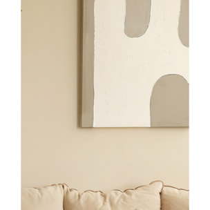 Tableau beige et blanc décoratif sur coton avec cadre en bois peint à la main à la peinture à l'huile en différentes tailles