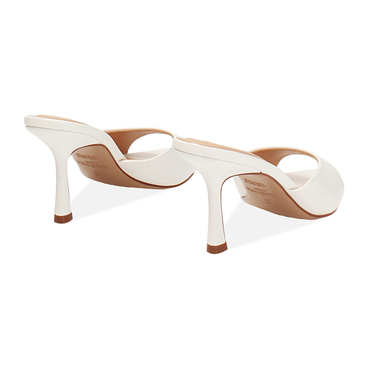 Mules punta abierta blancos tacón 8,5 cm