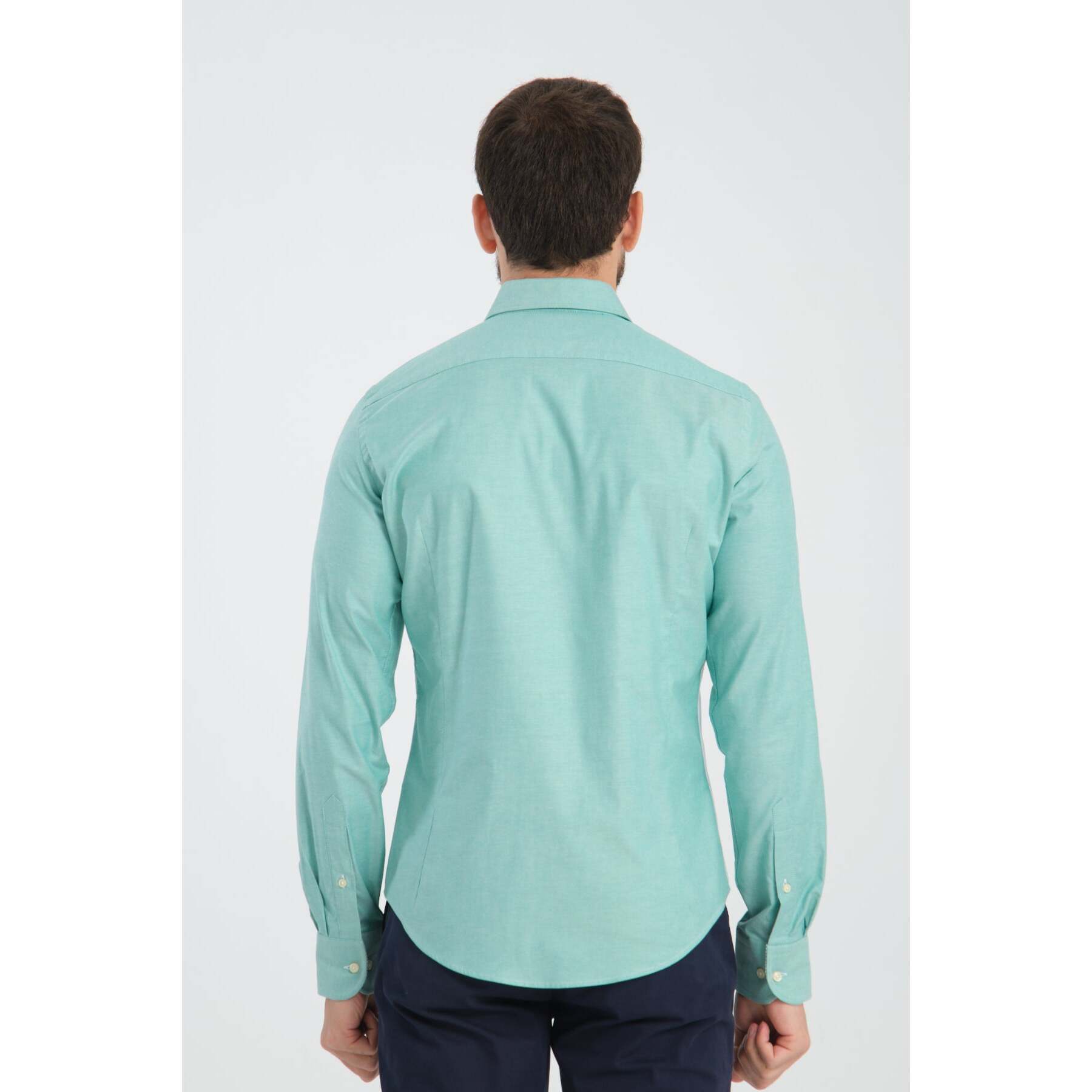 Camicia Uomo 1 Bottone Button Down Doppio Popeline Stretch Unito Verde Acqua