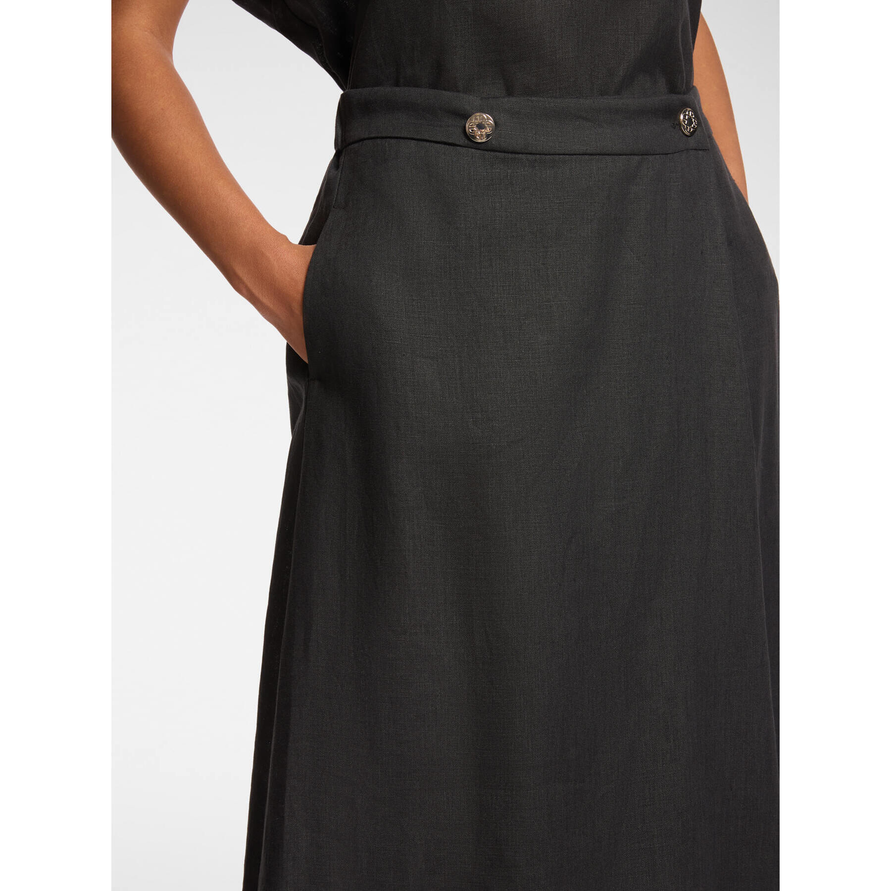 Elena Mirò - Falda midi de lino - Negro