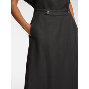 Elena Mirò - Falda midi de lino - Negro