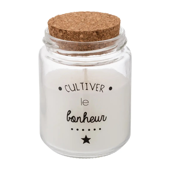 Bougie parfumée 130g pot verre couvercle liège assorti