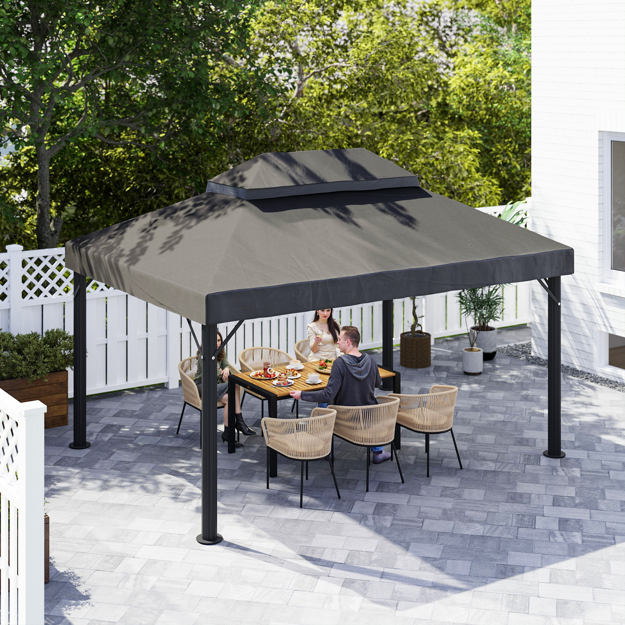 Techo de Repuesto para Cenador, 4x3 m, Cubierta de Repuesto con Techo Doble, Orificios de Drenaje y Protección UPF30+, SOLO Toldo de Recambio para Pabellón Gazebo, Gris Oscuro