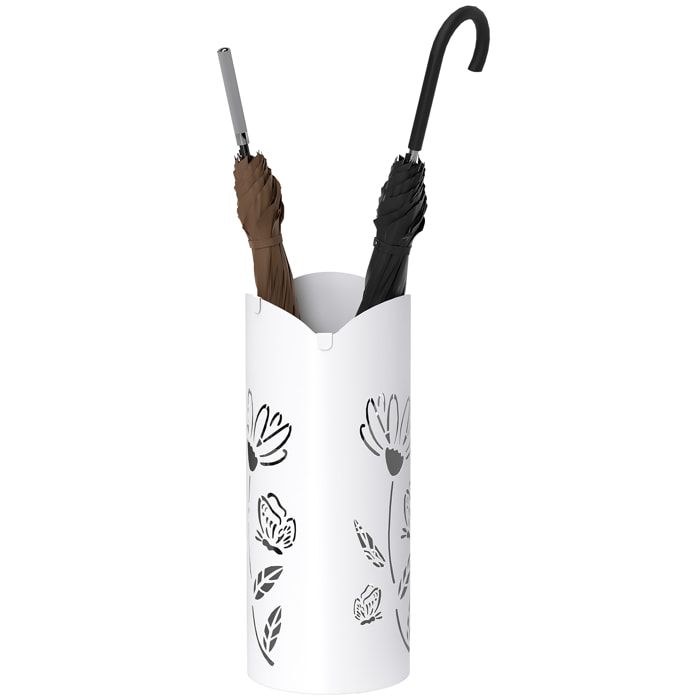 Paragüero de Acero Soporte de Paraguas con 4 Ganchos y Bandeja de Goteo Extraíble Paragüero Blanco para Entrada Oficina 17x17x41 cm