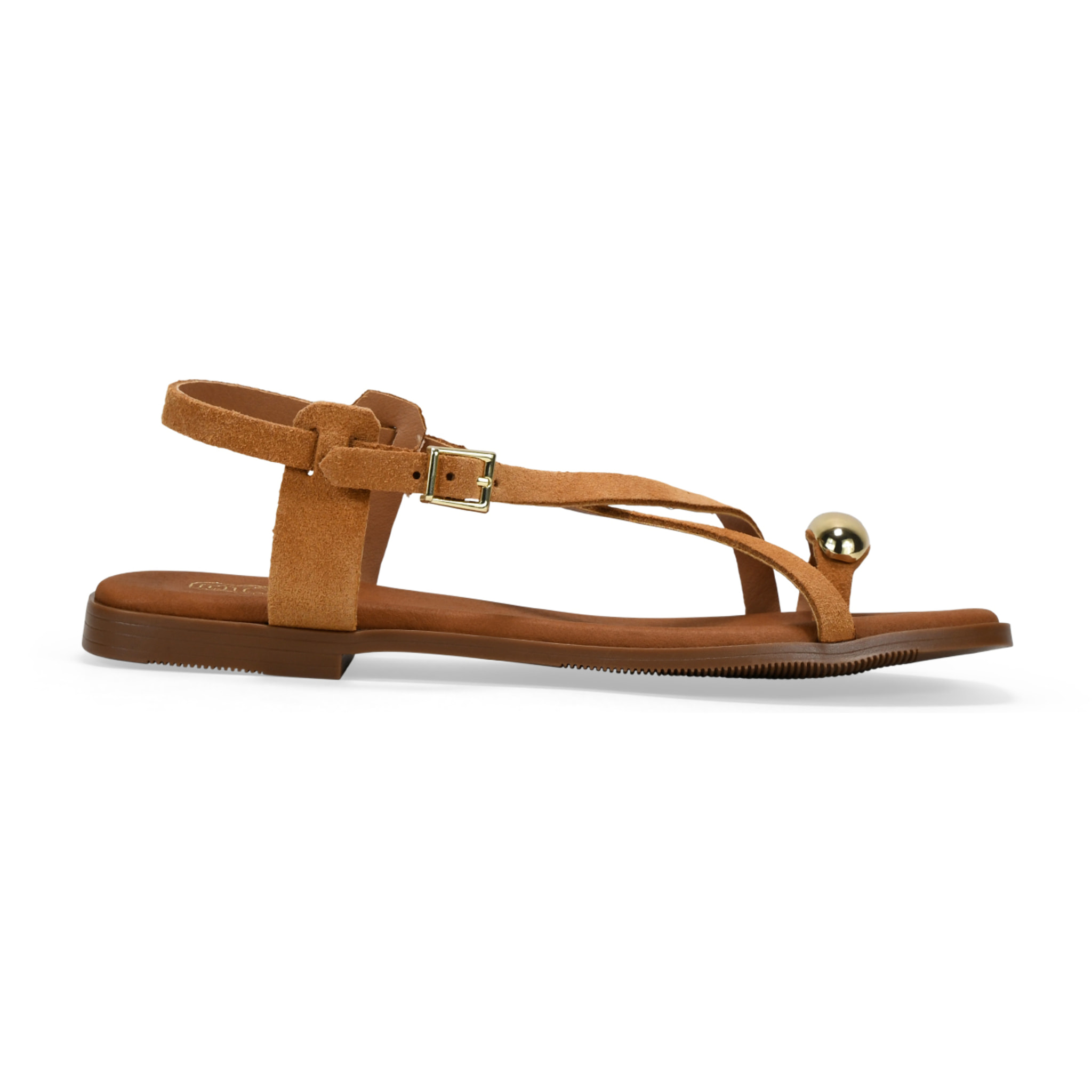 Sandalias de dedo marrones en piel con adorno metálico