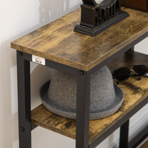Console design industriel 2 étagères acier noir panneaux aspect bois vieilli