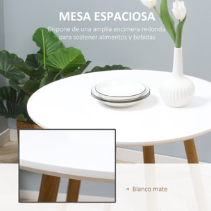 HOMCOM Mesa de Comedor Redonda para 2 Personas Mesa de Cocina Estilo Nórdico con Encimera Mate y Patas de Metal para Salón Carga 80 kg Ø72x75 cm Blanco