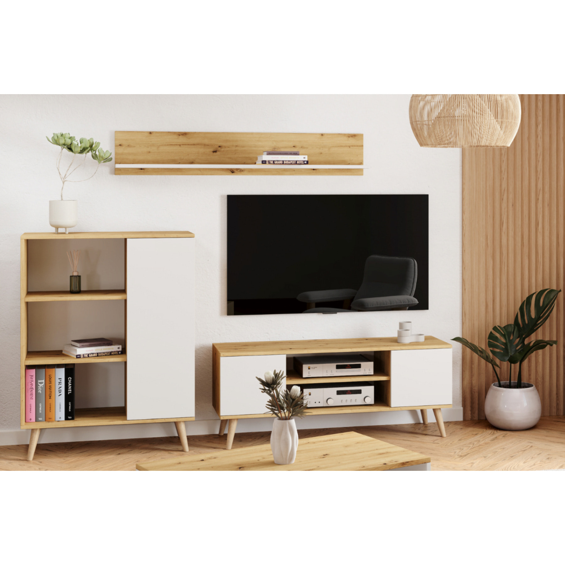 Mensola da parete SHELF in rovere artisan e bianco 100 cm
