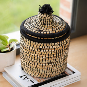 Panier avec couvercle laine - Noir