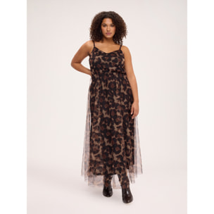 Fiorella Rubino - Vestito animalier lungo in tulle - Marrone