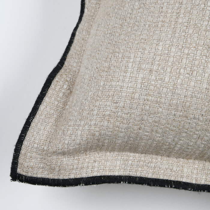 Coussin  poly-lin volant plat feston noir - Naturel