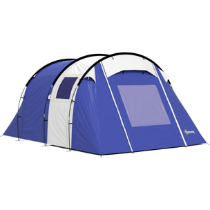 Tente de camping 4 pers. chambre + séjour imperméable 3000mm - 4,20x3x2m - bleu