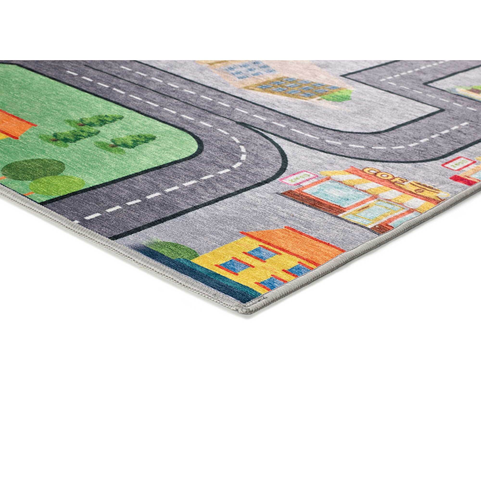 CANDY Alfombra infantil lavable con carreteras multicolor, 120x170 cm