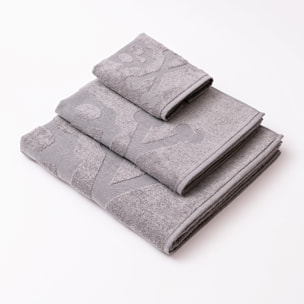 Set de toallas de baño calavera (tocador 30x50cm + manos 50x90cm + baño 70x140cm) 100%algodón gris scalpers home