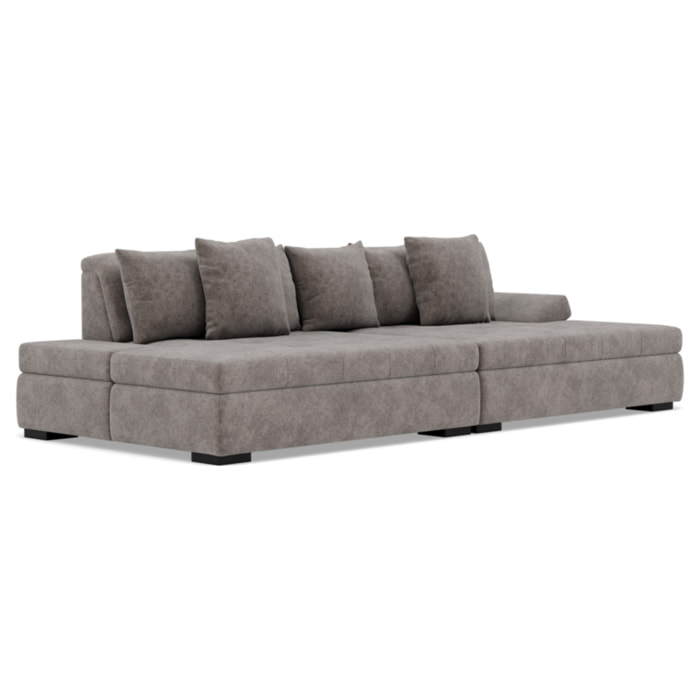 Vermont - canapé droit 4 places avec double méridienne - assise profonde - en velours texturé - Gris