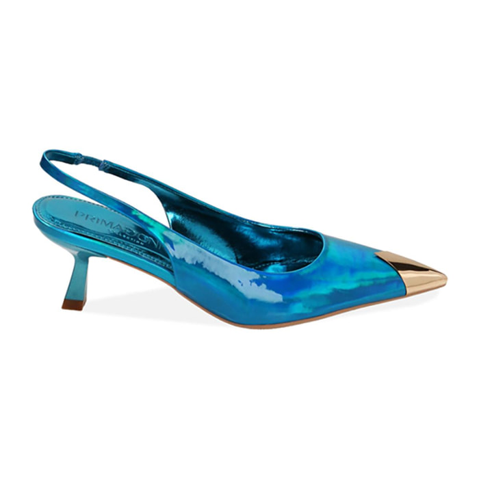 Décolleté slingback specchio azzurre, tacco 6 cm