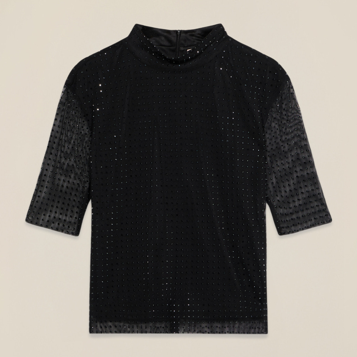 Oltre - T-shirt in tulle con cristalli neri - Nero