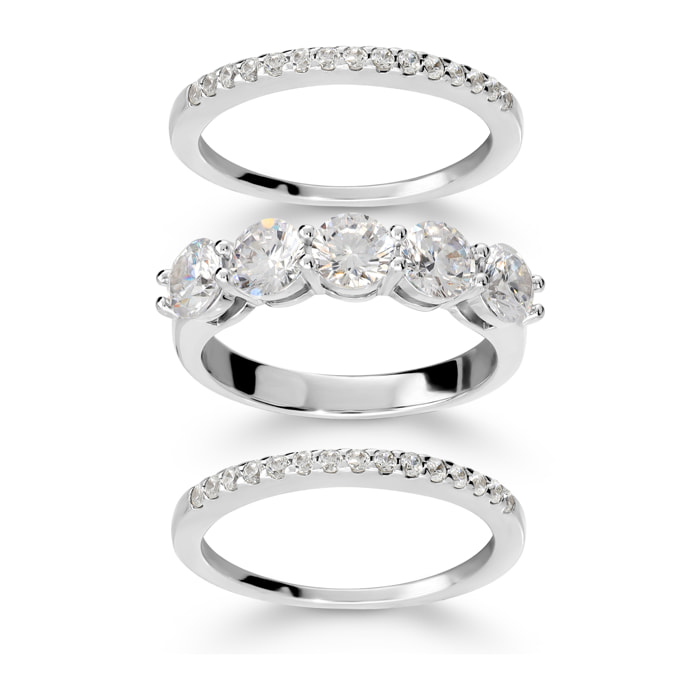 Set Anelli Veretta e Riviera in Argento 925 con Cubic Zirconia