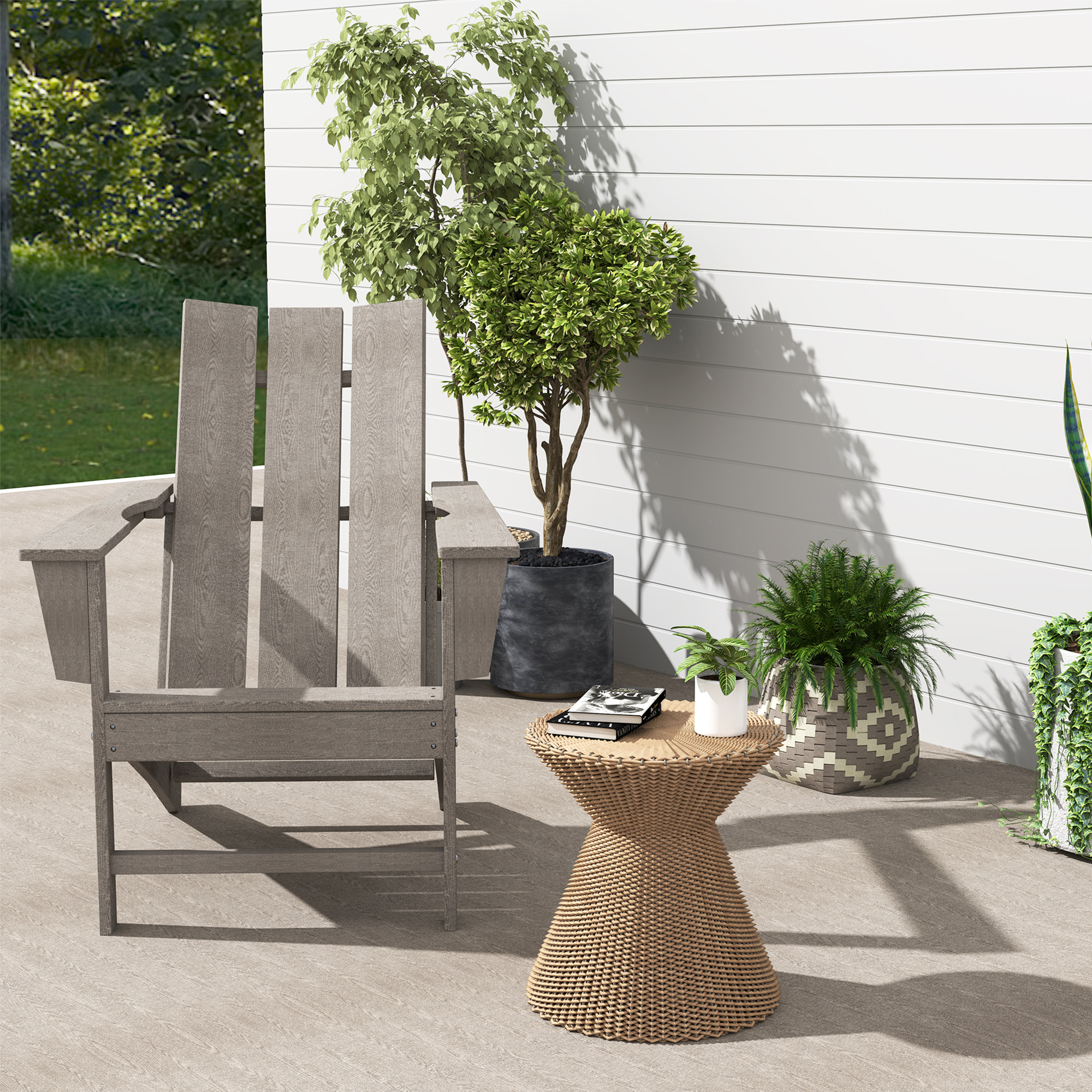 Silla Adirondack Exterior Silla de Jardín con Asiento Extra Ancho Carga 120 kg para Patio Terraza Balcón 75x83x90 cm Gris Oscuro