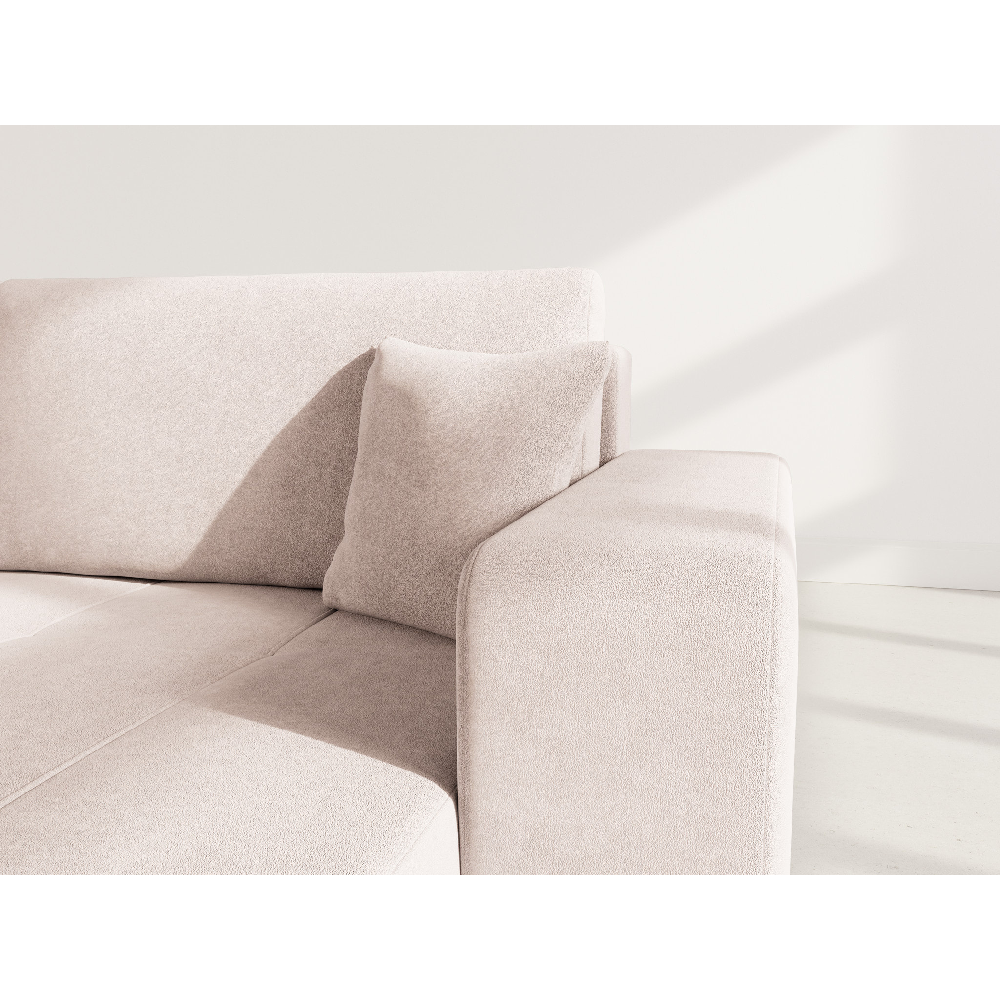 Nicole - Canapé d'angle réversible 5 places convertible avec coffre en tissu - Taupe