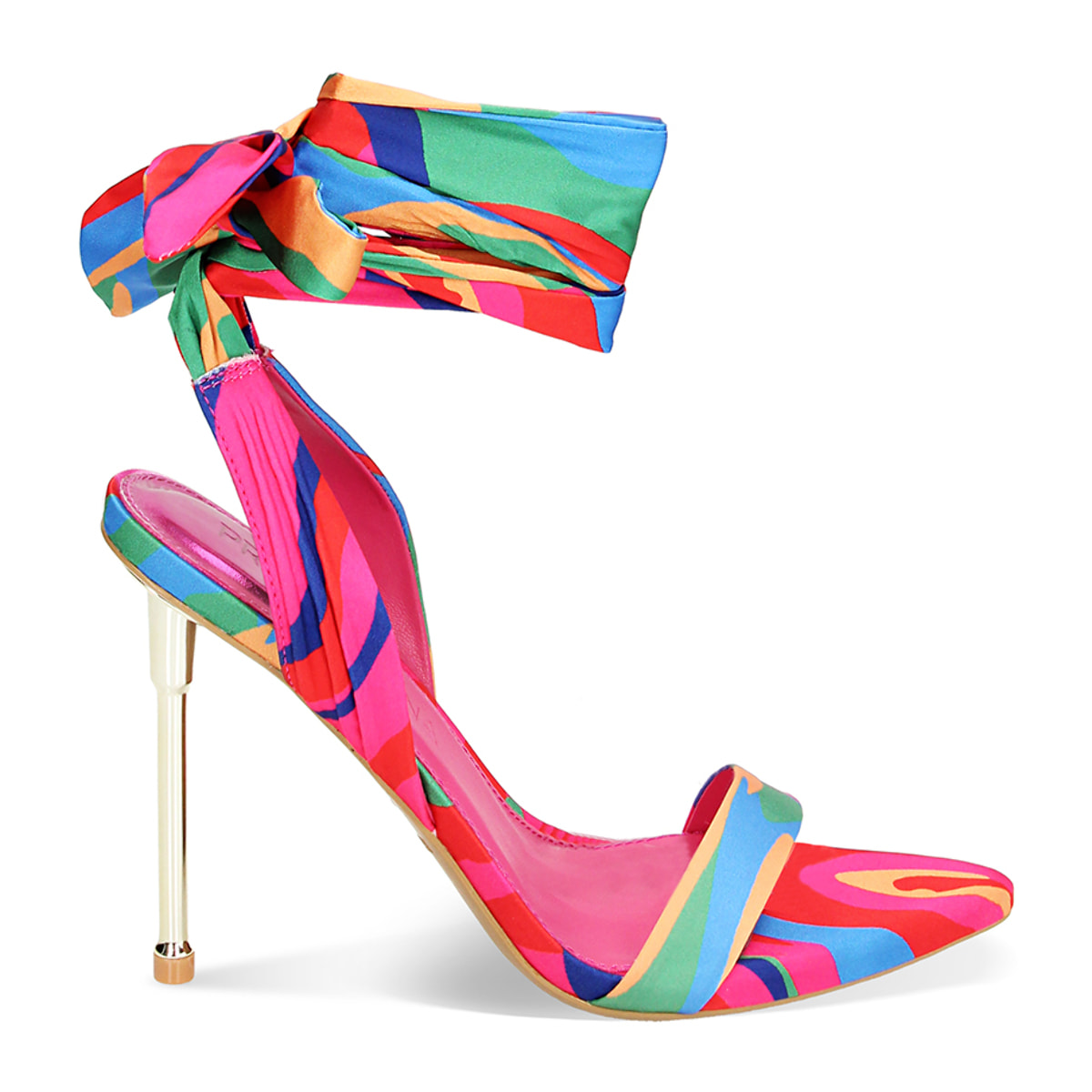 Sandalias con tacón multicolor-verdes en satén