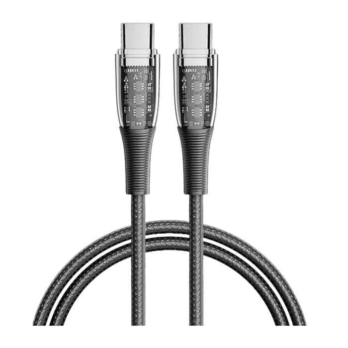 Cable USB-C a USB-C PD60W. Longitud: 1,2 metros, OD 4,0mm. Chapado en níquel. Con luz LED.