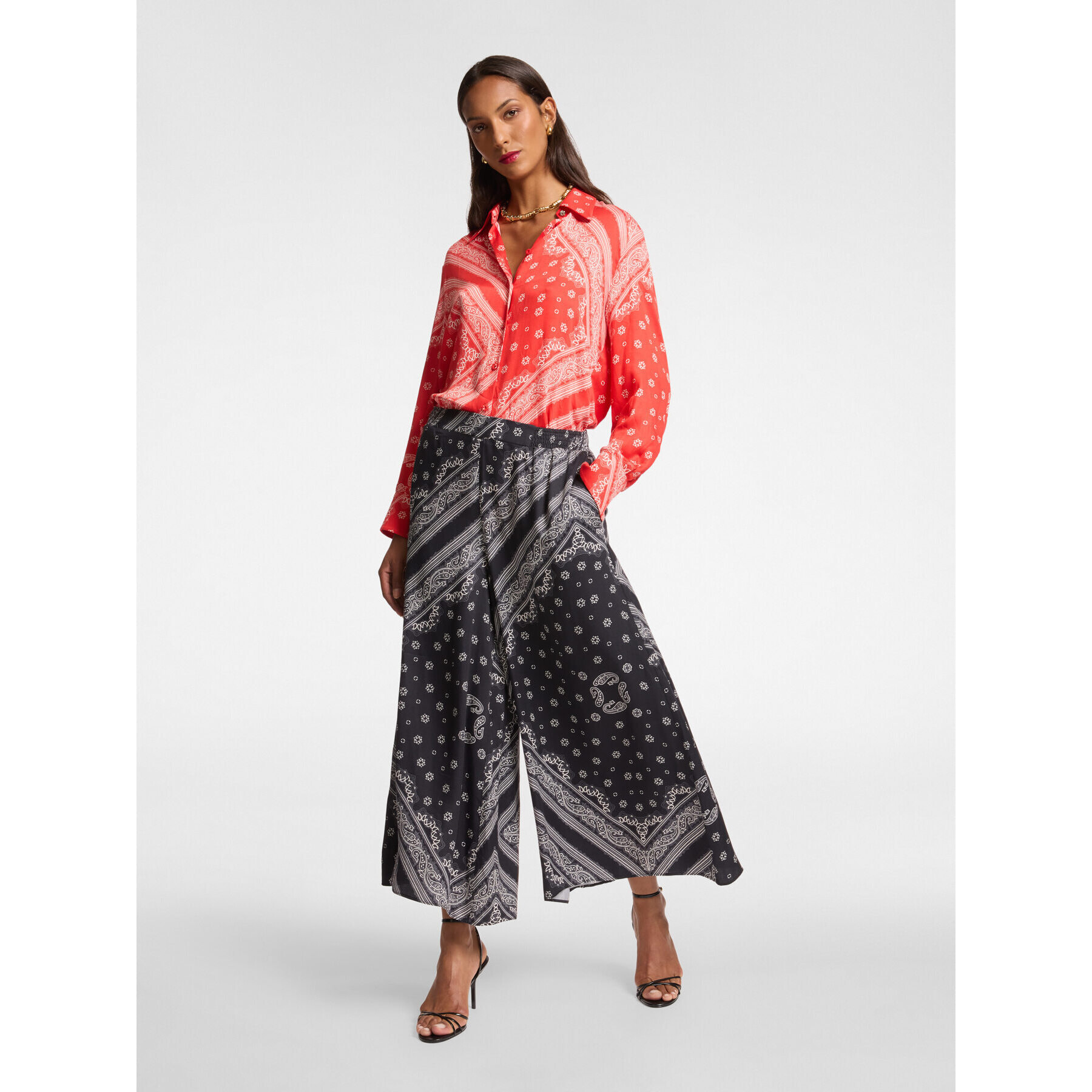 Elena Mirò - Pantaloni ampi dalla stampa foulard - Nero