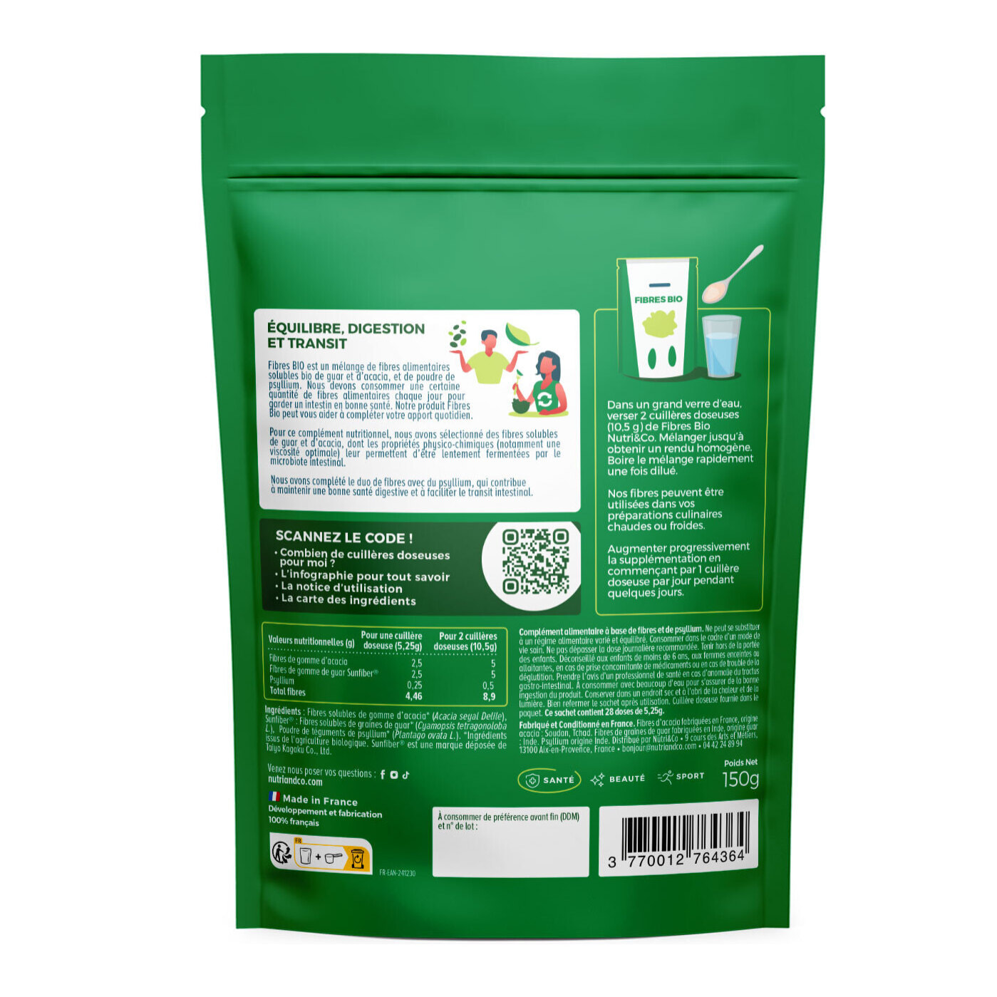 Nutri&Co Fibres Bio Équilibre Flore Intestinale Transit Detox Colon - 150g Vegan