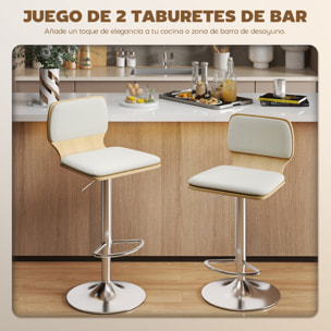Juego de 2 Taburetes Altos de Cocina Giratorios en 360°, Taburetes de Bar Regulables en Altura de 81-102 cm, Tapizados en Lino, Reposapiés, para Comedor, Mostrador, Beige