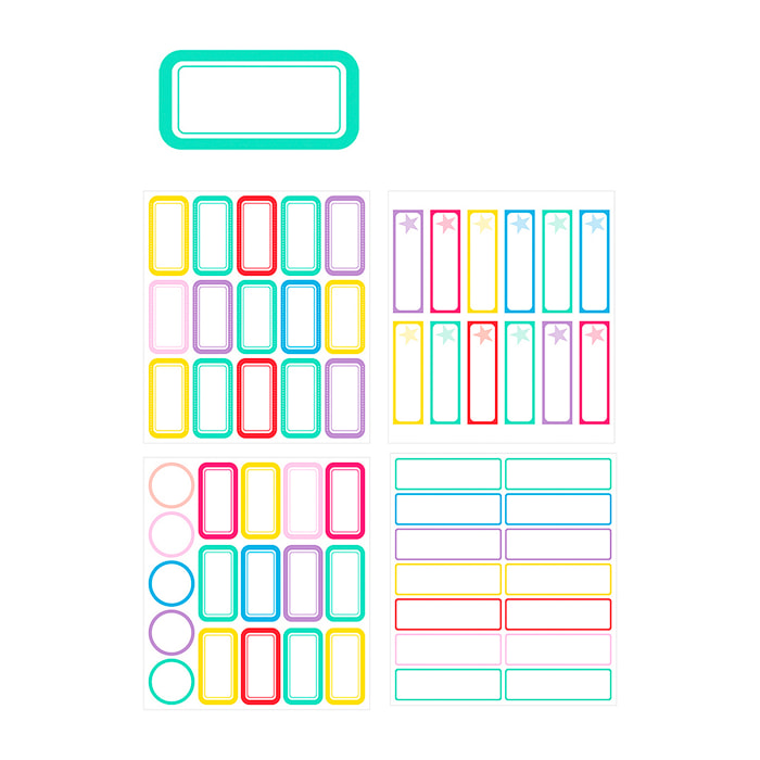 PACK 24 UNITA' ETICHETTE ADESIVE PERSONALIZZABILI DECORATE DESIGN BIANCO CON QUADRO COLORATO (SET 2 UDS)