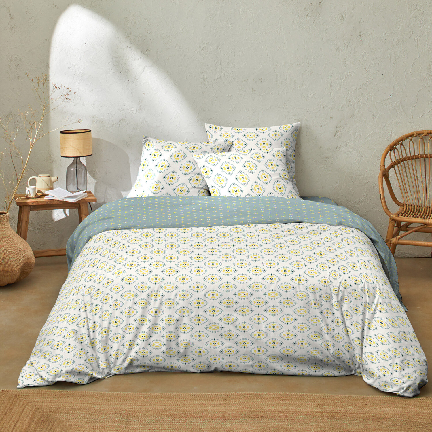 Parure housse de couette 3pcs coton 51 fils creala multico