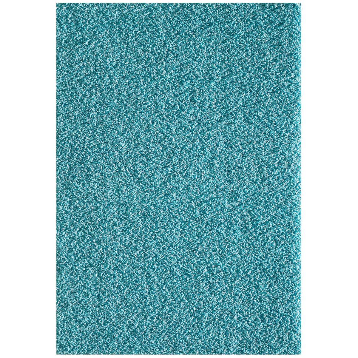 Tapis longs poils shaggy 160x230 rectangle tissé bleu motif uni SIMPLE