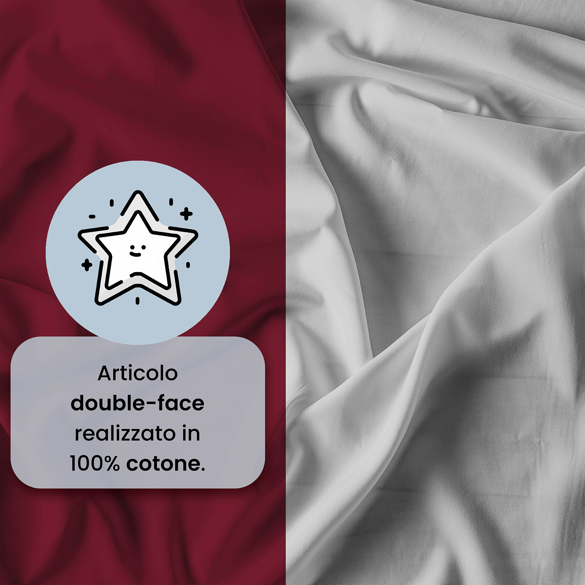 PARURE COPRIPIUMINO NATURAL COLOR, 100% Cotone, Made in Italy - BORDEAUX/GRIGIO CHIARO