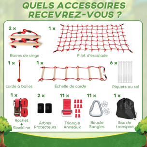 Parcours d'obstacles Ninja enfants 10 M charge 100 kg PP rouge