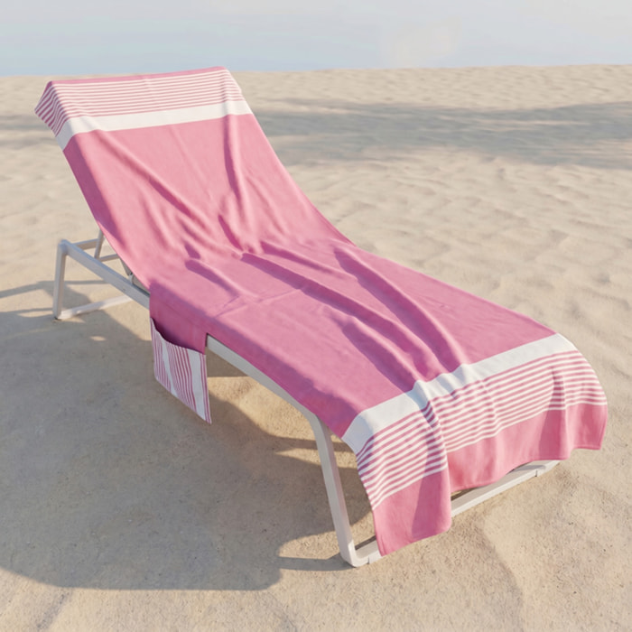 Telo mare lettino con tasche ed elastici in cotone e poliestere, telo spiaggia ultra assorbente con fissaggio stabile, morbido e pratico, ideale per lettini mare piscina e spa, dimensioni generose, lavabile e resistente per uso estivo