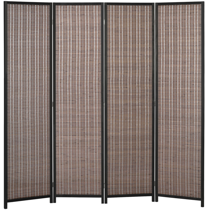 Paravent intérieur séparateur de pièce pliable 4 panneaux dim. 180L x 180H cm bois pin bambou coton marron