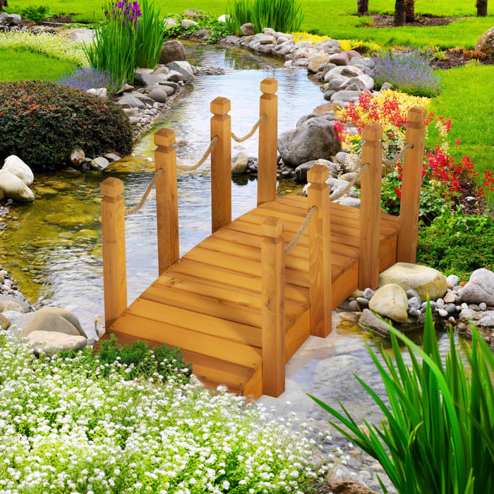 Pont de jardin - pont de bassin - passerelle en bois avec balustrade - dim. 121L x 57,5l x 59H cm - bois de sapin pré-huilé