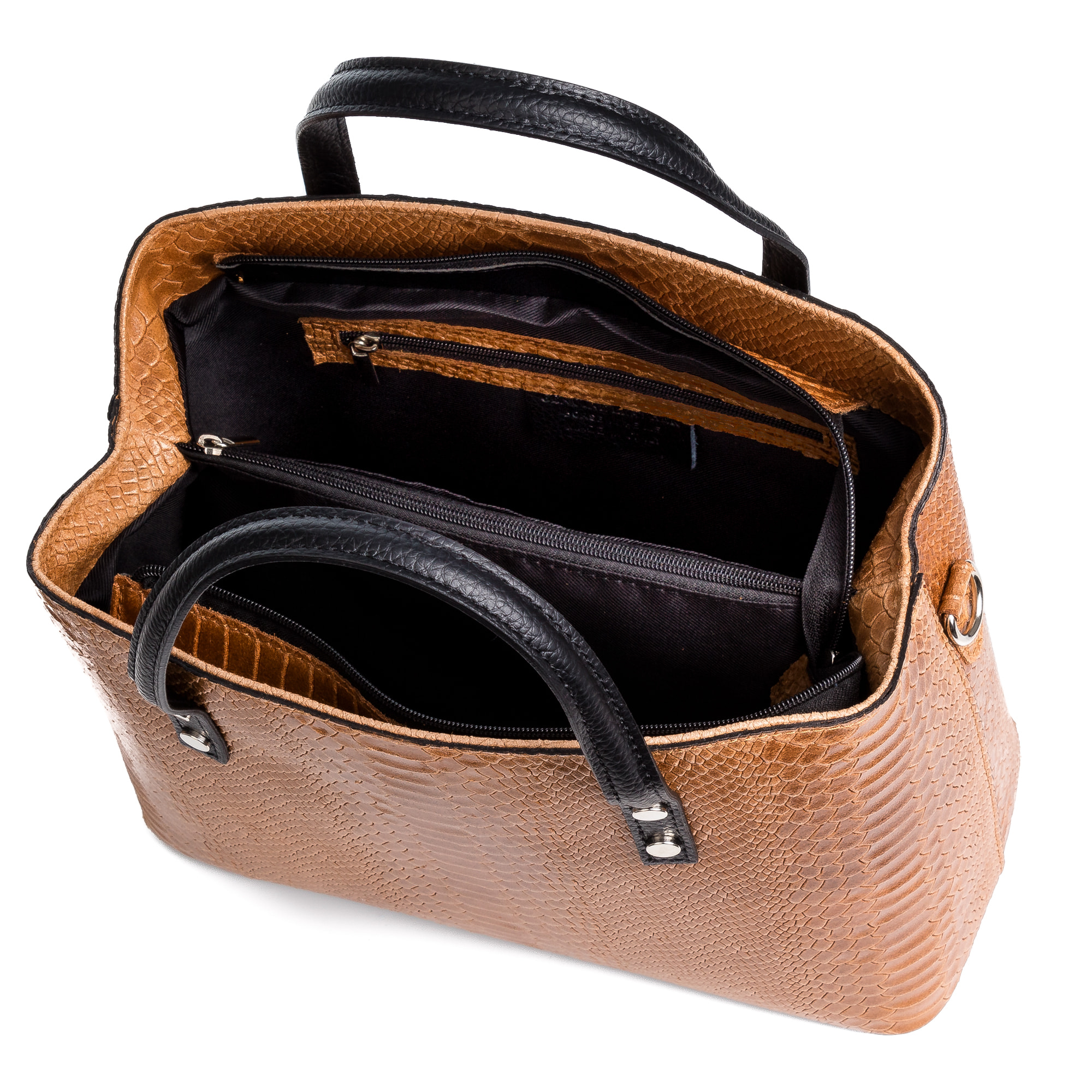 FIRENZE ARTEGIANI Borsa Tote Vittoria da Donna. Vera Pelle Scamosciata Incisione Serpente Made in Italy 32x14x25 Cm. Marrone chiaro