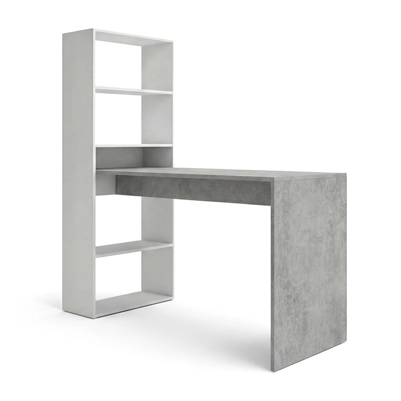 Mesa de escritorio con estantería en blanco artik y gris cemento 120x50 cm Cosmic Blanco Artik (Blanco Mate) - Gris Cemento