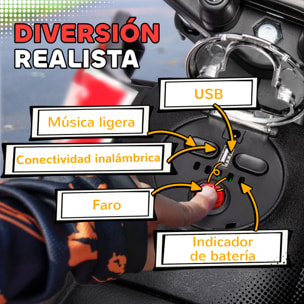 Moto Eléctrica para Niños 12V con Licencia Aprilia, Moto Eléctrica Infantil con Ruedas Auxiliares Desmontables, 6 km/h, Suspensión Trasera, Faro, Música y USB, para Niños 37-96 Meses, Blanco