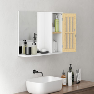 Miroir étagère style cosy - armoire miroir salle de bain 1 porte - bambou blanc