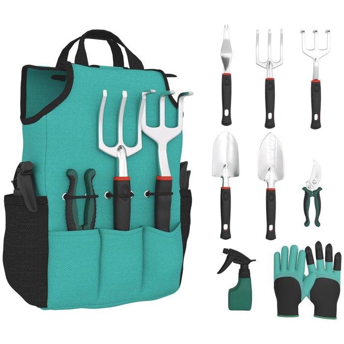 Juego de Herramientas para Jardín de 9 Piezas Robusta Juego de Herramientas Jardinería de Aluminio con Tijeras de Podar con Bloqueo Seguro y Bolsa de Jardín Ligera para Mujeres y Hombres