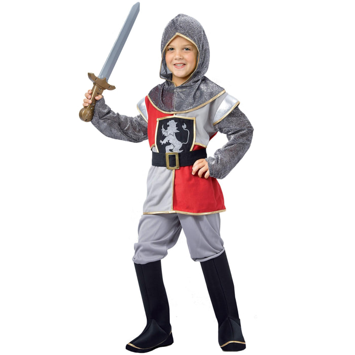 Costume Carnevale Cavaliere Medievale Rosso Grigio Nero Bambino