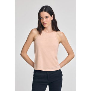 Maglietta nude in lino e cotone con monogramma ricamato