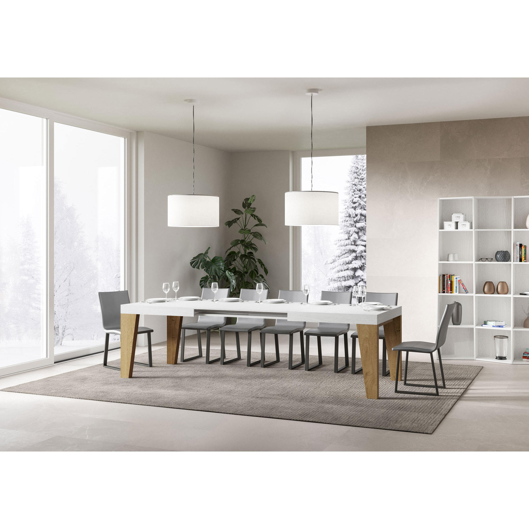 Table Naxy Mix Extensible dessus Frêne Blanc structure Chêne Nature 90x160 Allongée 264