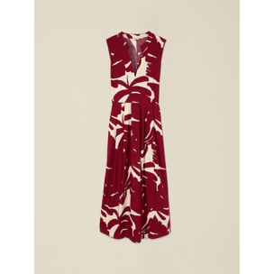 Oltre - Vestido flare en popelina estampada - Burgundy